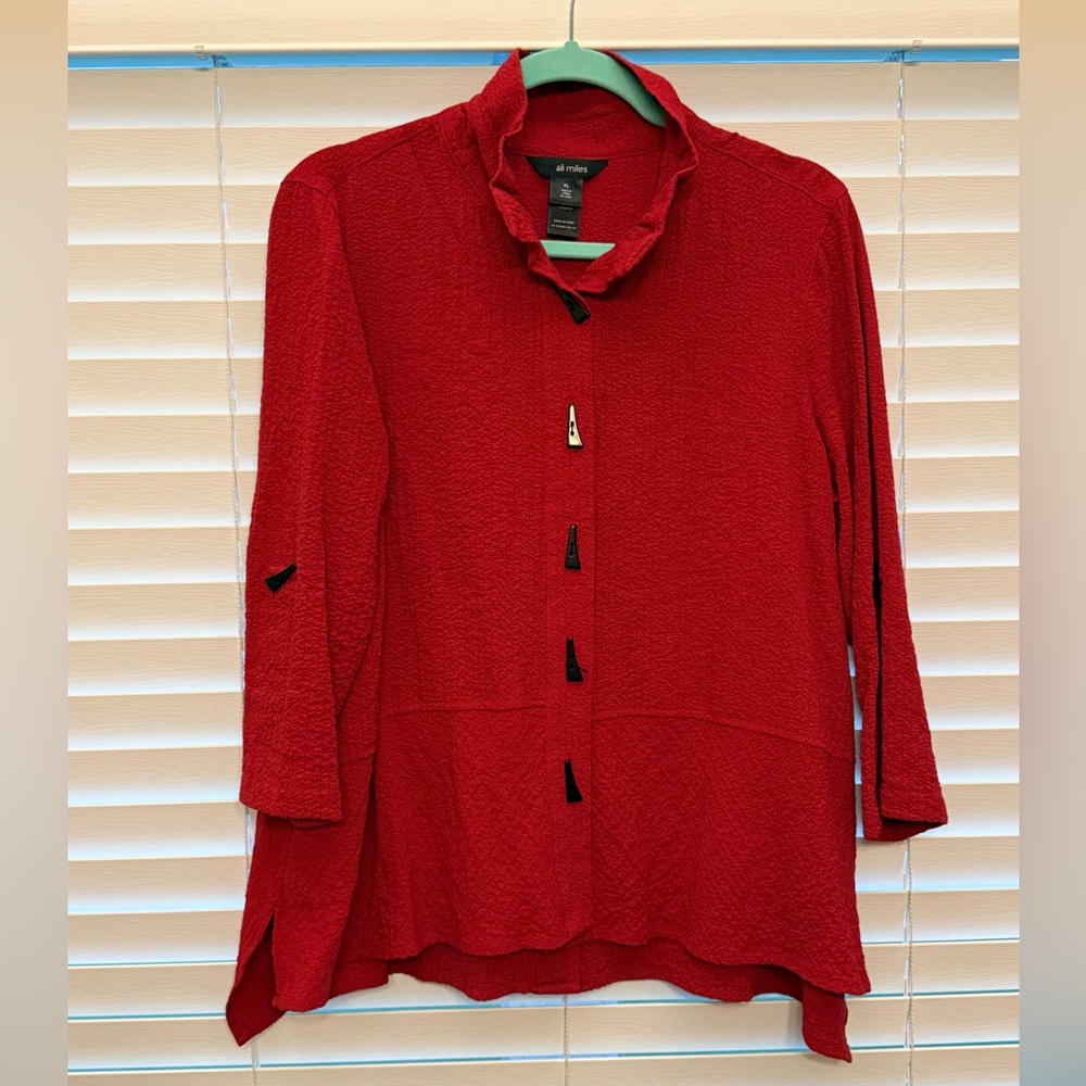 Ali Miles Textured Red Button Down Shirt